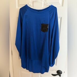 Fun royal blue top with glitter pocket!